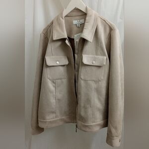 Magaschoni Suede-Look Zip Maytag Man Like Jacket in Khaki -Sz: 1X/TG